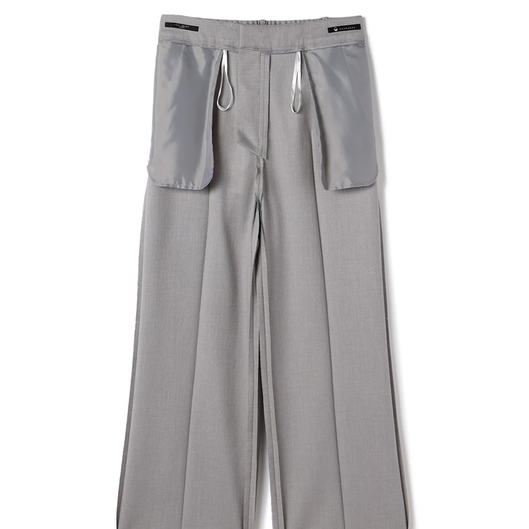 アウトレット】【夏向け】麻調ワイドパンツ ライトグレー セットアップ