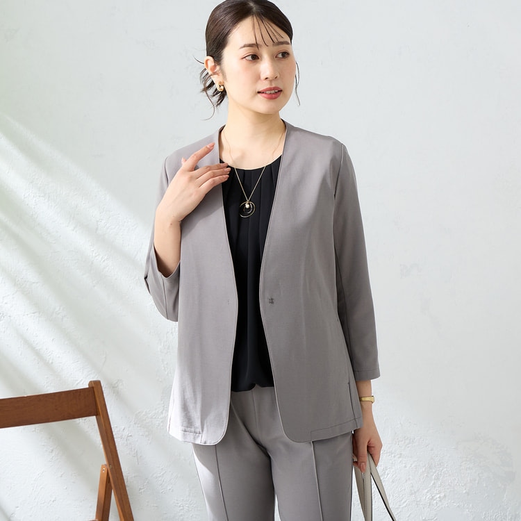 パジャマスーツ】 RENU 七分袖ノーカラージャケット セットアップ着用