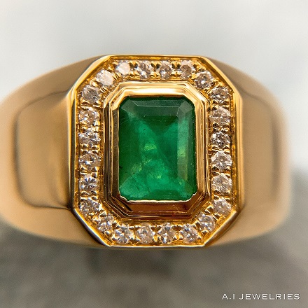 18金 エメラルド ダイヤモンド メンズ リング / K18 emerald diamond