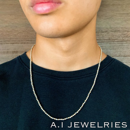 18金 プラチナ850 コンビ シャンデリア ネックレス 55cm 3mm玉 / K18