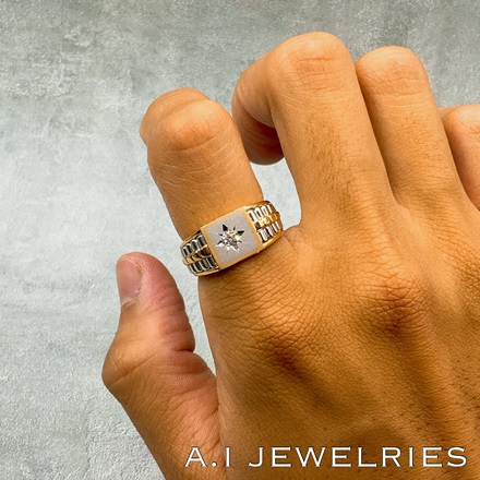 18金 プラチナ900 コンビ 印台 ダイヤモンド リング / K18 Pt900 Combi