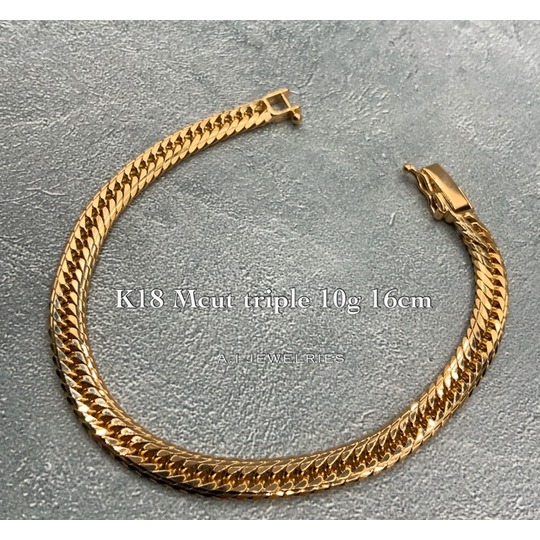 K18 Mカット トリプル 10g 16cm 喜平 レディース ブレスレット品番 kmt