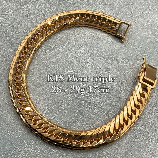 K18 Mカット トリプル 28 - 29g 17cm 喜平 ブレスレット品番 kmt-2817