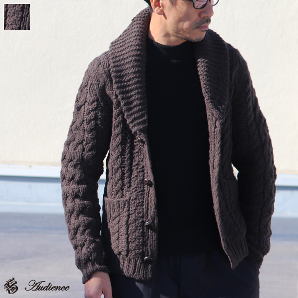 RE PRICE/価格改定】ケーブルニットショールカラーカーディガン