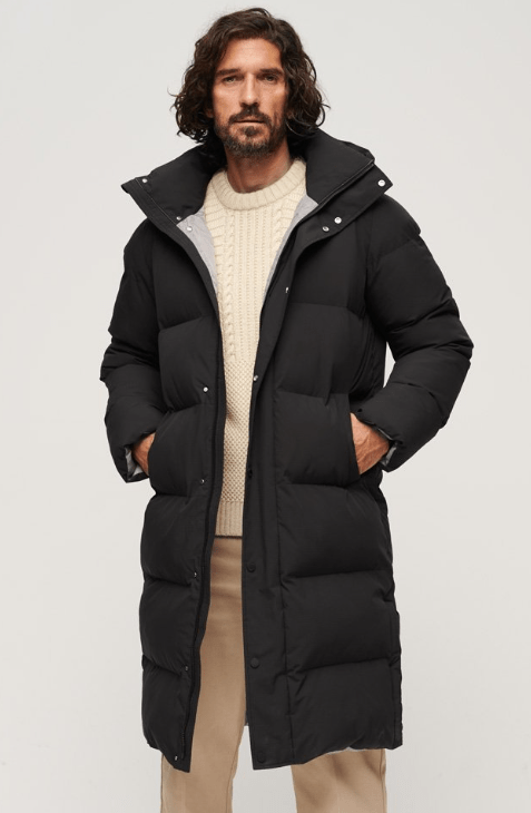 Men's Hooded Puffer Trench Coat In Black - Arcane Fox