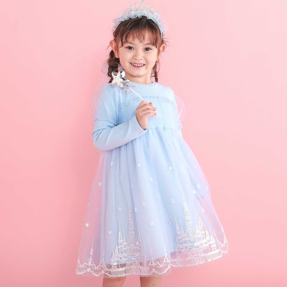 フワフワお城刺しゅうチュールドッキングワンピース(80~130cm)(80cm