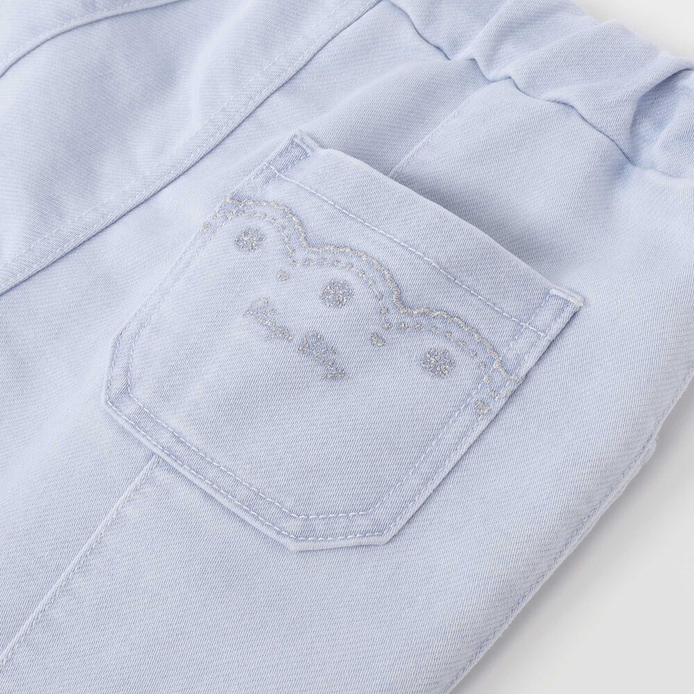 裾お花レースデニムニットセンタータック7分丈パンツ(80~130cm)(80cm