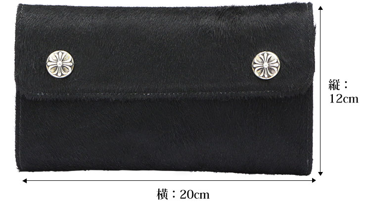 クロムハーツウェーブウォレットクロスボタンカウヘアブラックレザー