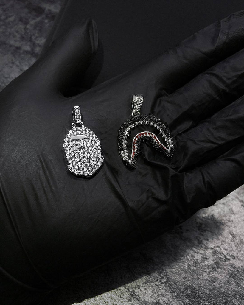 Custom bape head necklace pendant full diamonds micro - Silver