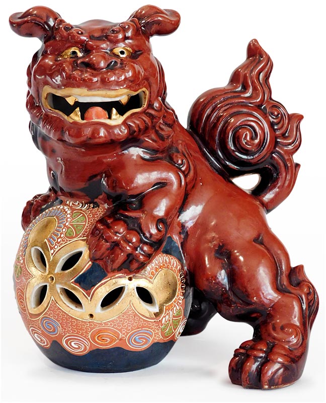 Kutani Shisa Antique Japanese Porcelain Guardian Red Lion Okimono