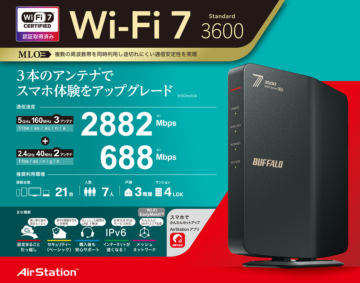 WSR3600BE4P/NBK : Wi-Fiルーター : AirStation | バッファロー