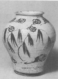 類品の少ない李朝辰砂染付鳳凰文大壷 類品の少ない