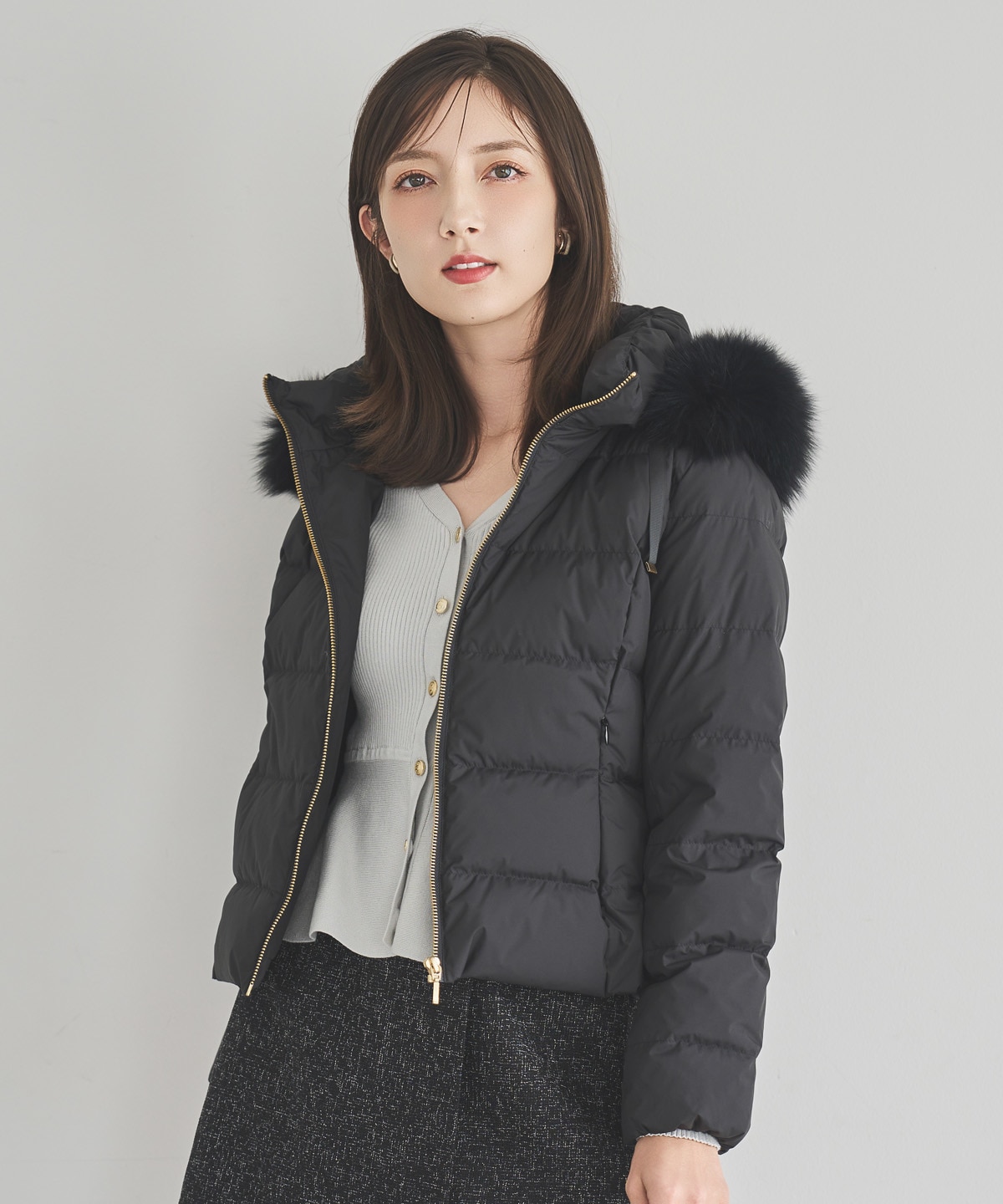 フォックスファー付ショートダウン