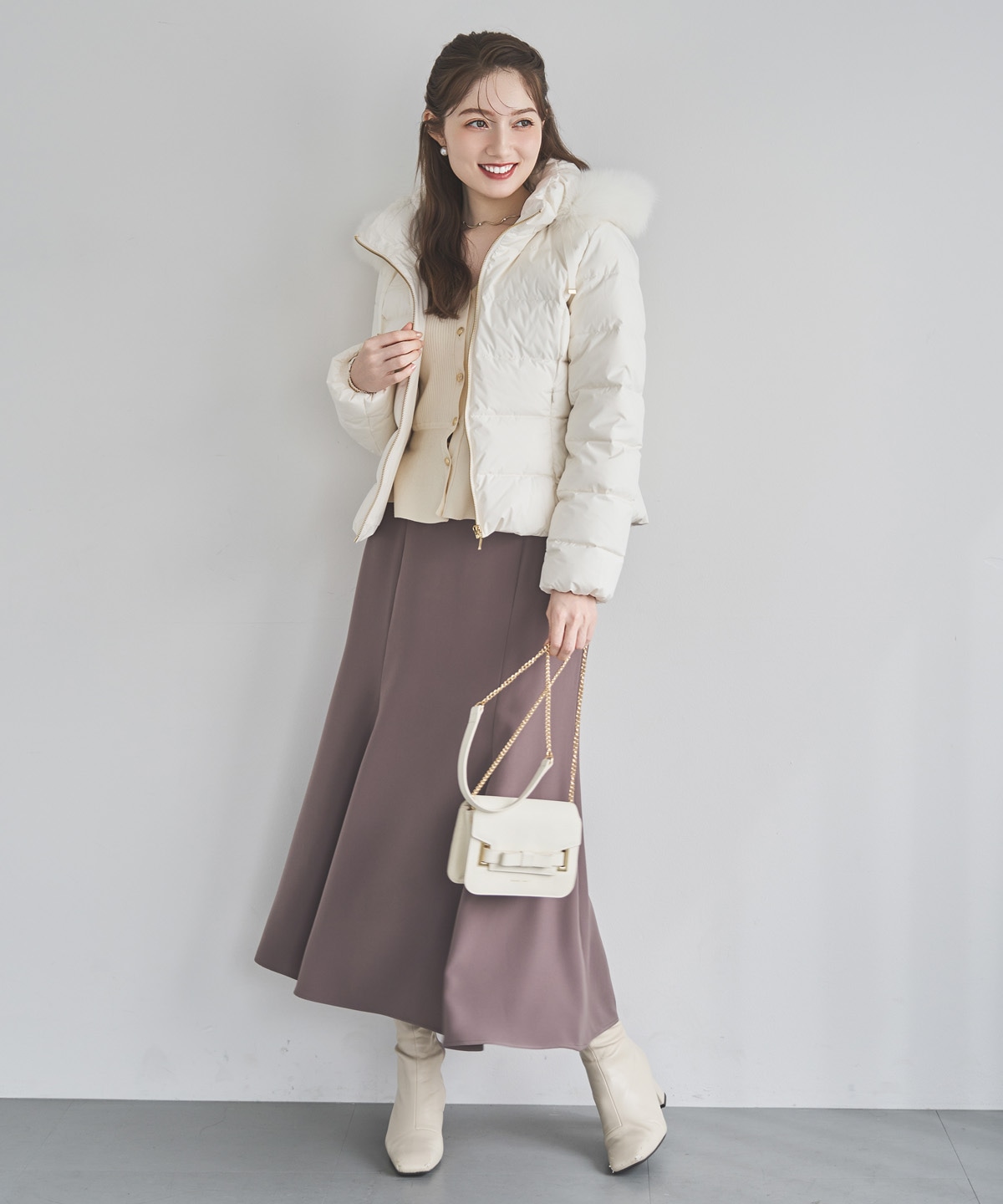 フォックスファー付ショートダウン