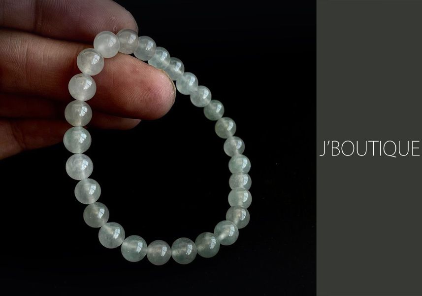 ミャンマー産天然無処理翡翠 ビーズ ブレスレット ホワイト 冰