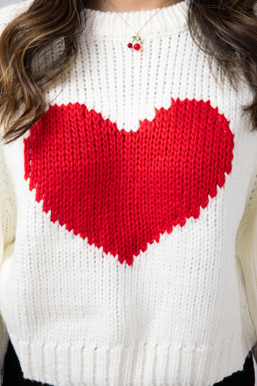 Heart Sweater for Women in White/Red | SWT2464-WHITERED – Glik's
