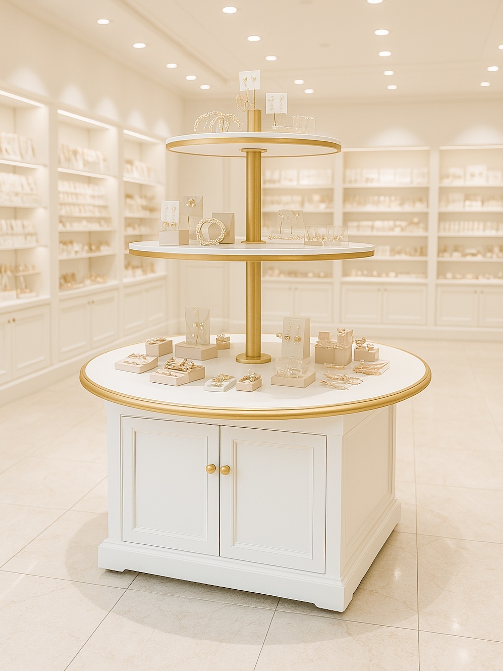 百貨店向けディスプレイラウンドシェルフ店舗什器、直径140cm丸