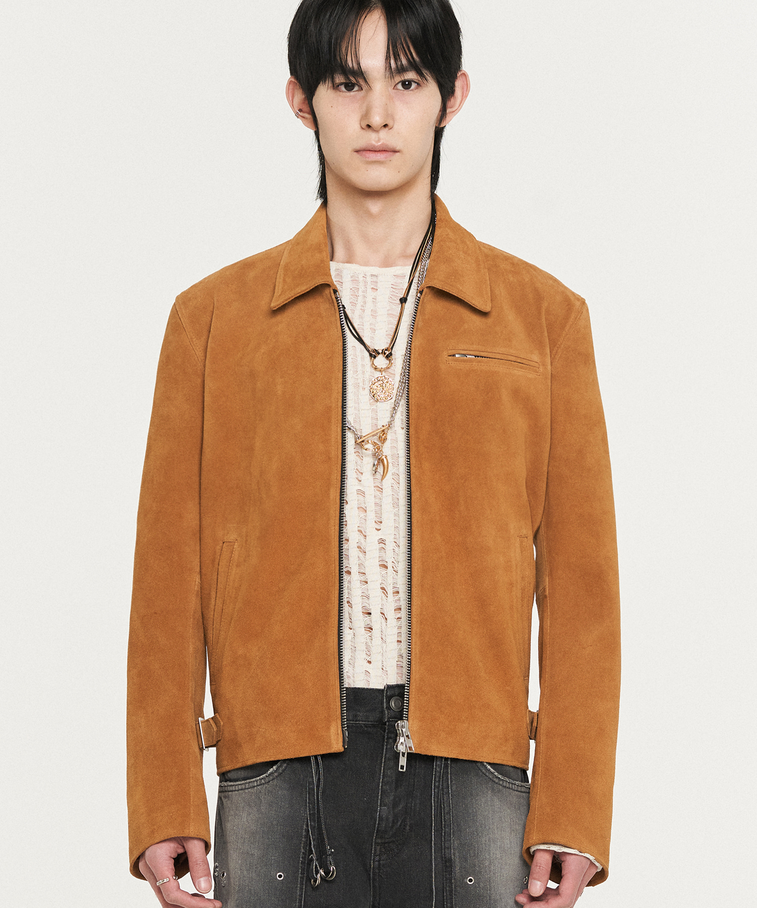 Premium Cowhide Suede Single Jacket CAMEL - DOFFJASON