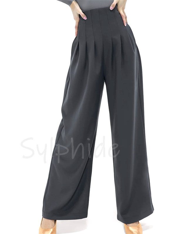 DanceQueen】社交ダンスパンツ・女性用【DQ851-5・ダーググレー・ハイ