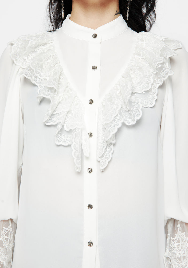 Constance Lace Frill Button Up Blouse Top | Disturbia - Shop