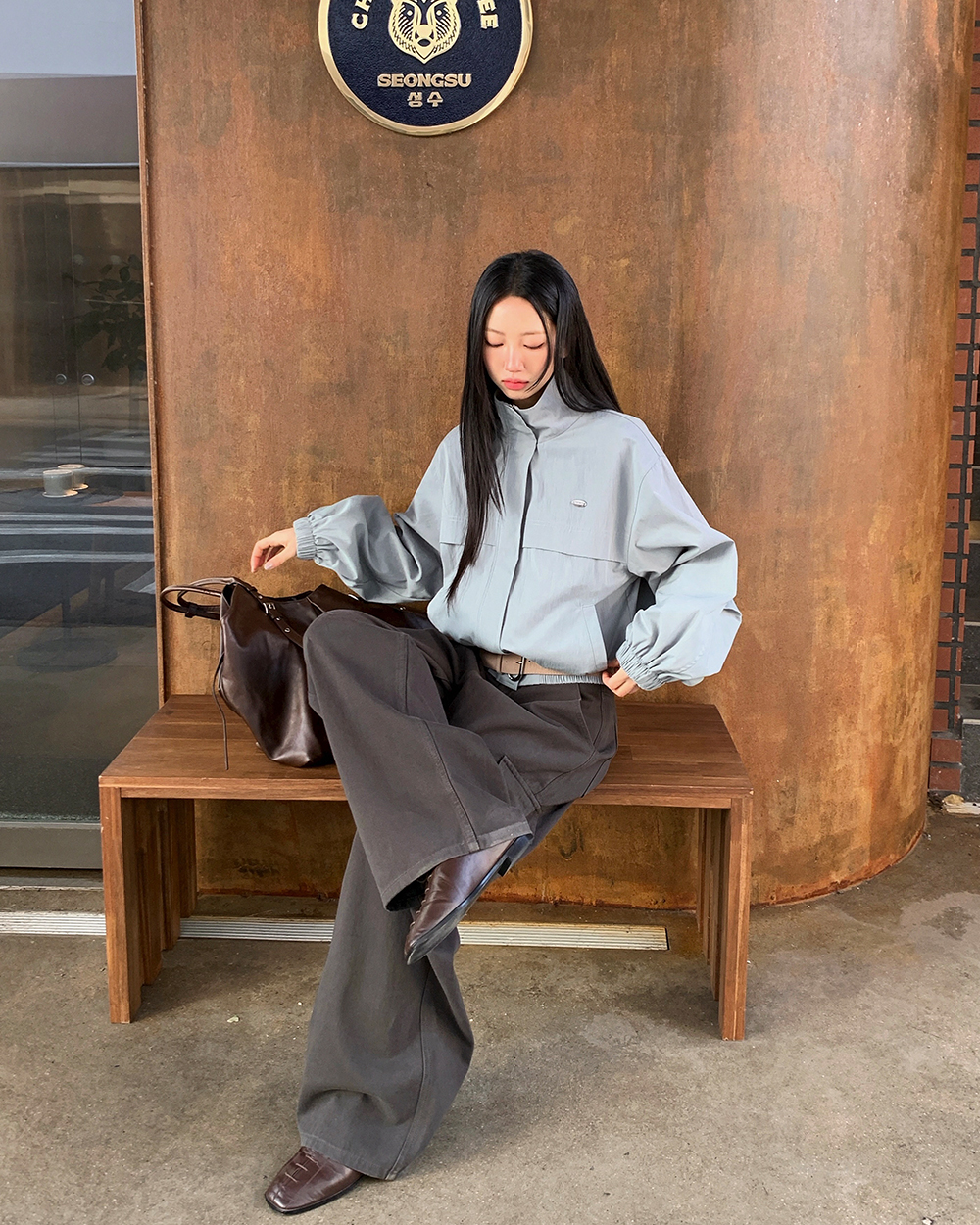 ポケット長袖ショートジップアップペンダントハーフネックジャンパー