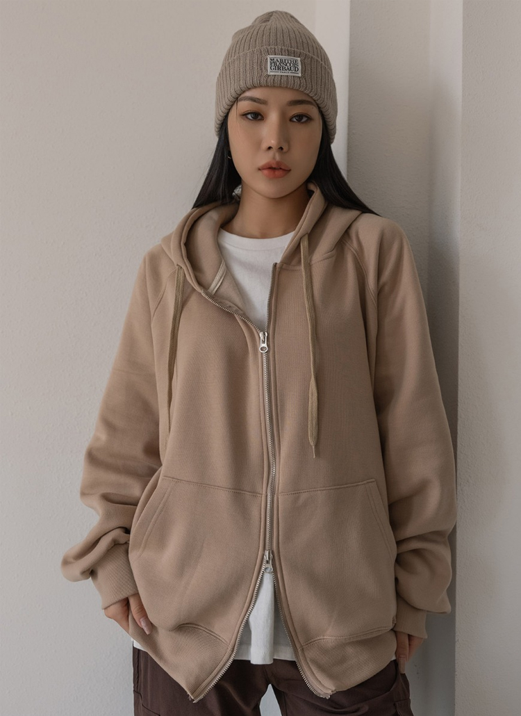 裏起毛ダブルジップパーカー(ベージュ) | レディースファッション通販