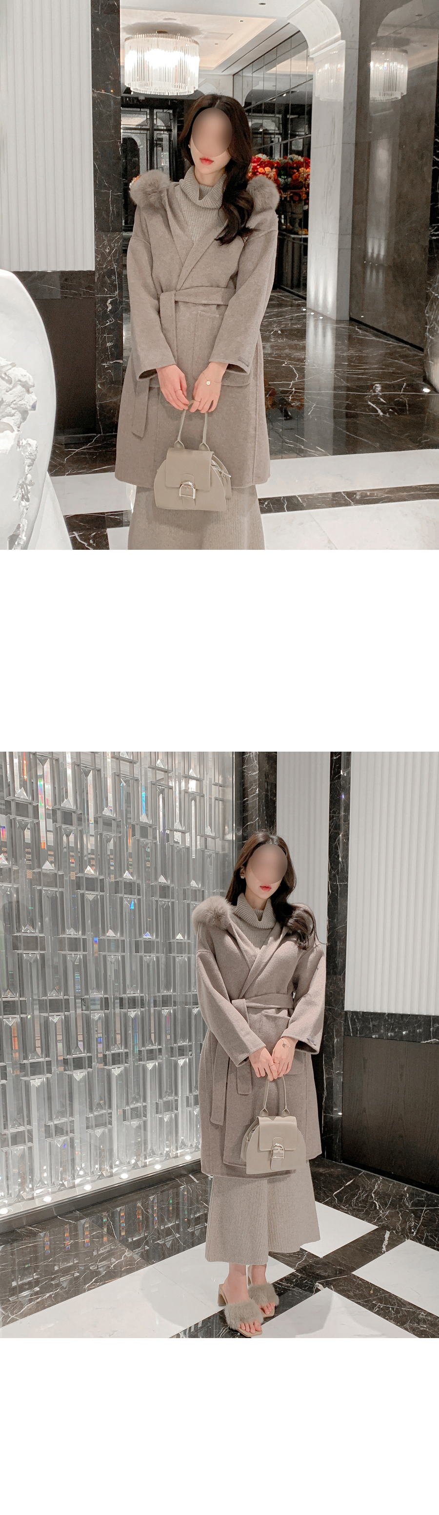 ストラップ付ファーフードロングコート | レディースファッション通販