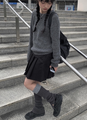 バイカラーボタンスリットレッグウォーマー | レディースファッション