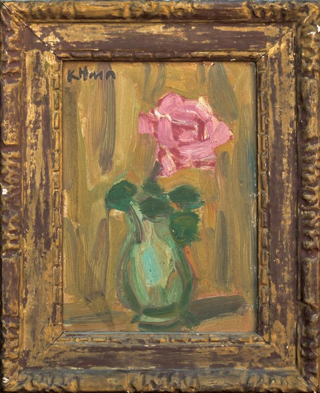 原勝四郎油彩額「薔薇」（緑瓶） - えびな書店オンラインギャラリー