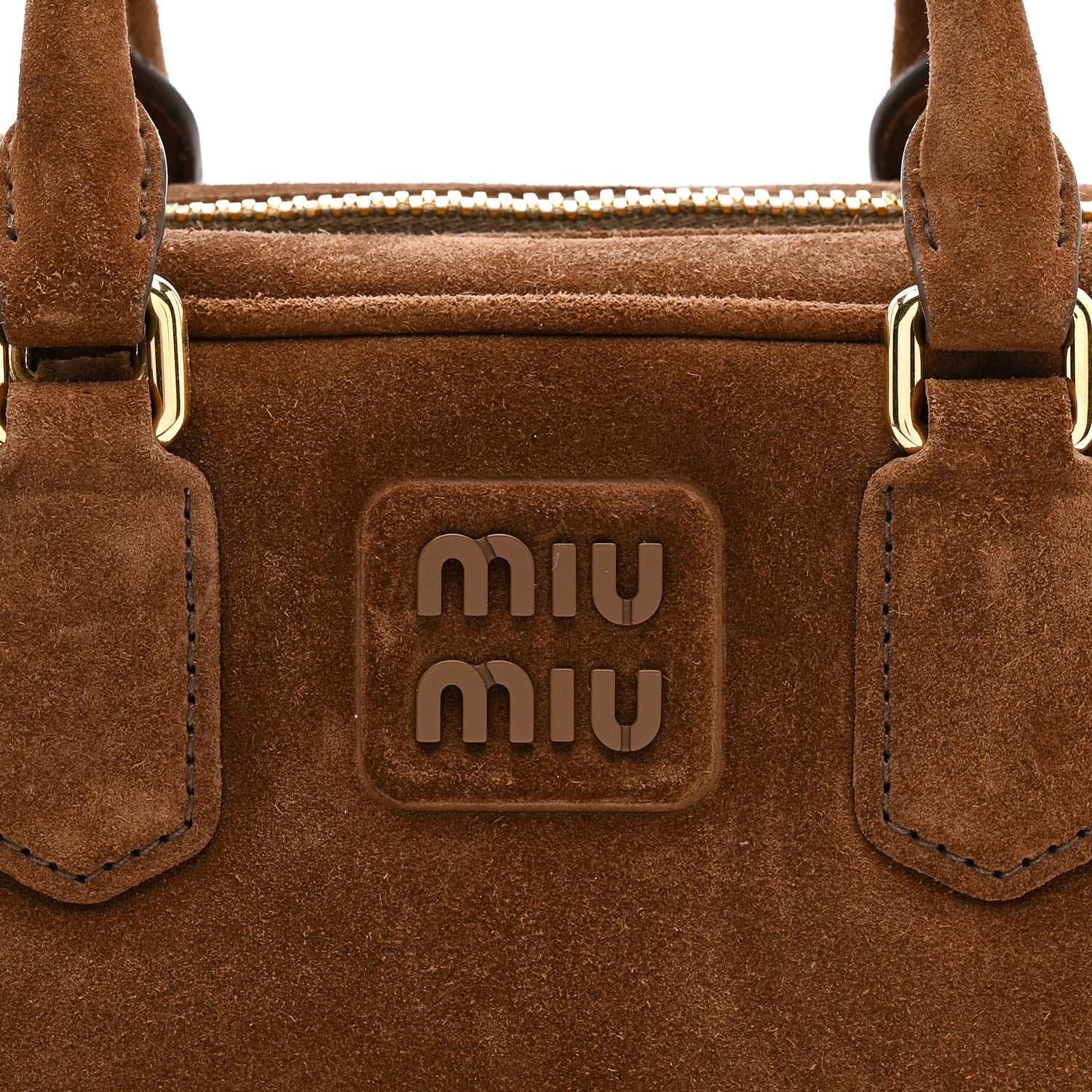 Miu Miu Suede Padded Regular Arcadie Top Handle Bag Cacao 1770562
