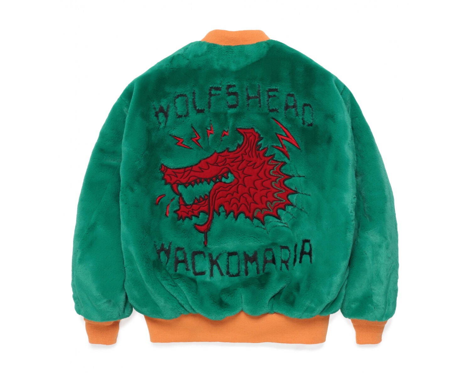 ワコマリア×ウルフズヘッド、フェイクファーの刺繍スカジャン＆背面