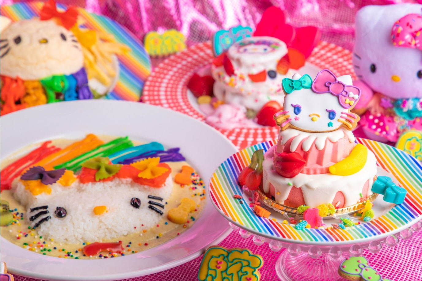 ハローキティ」×カワイイ モンスター カフェ 原宿、虹色のハンバーガー