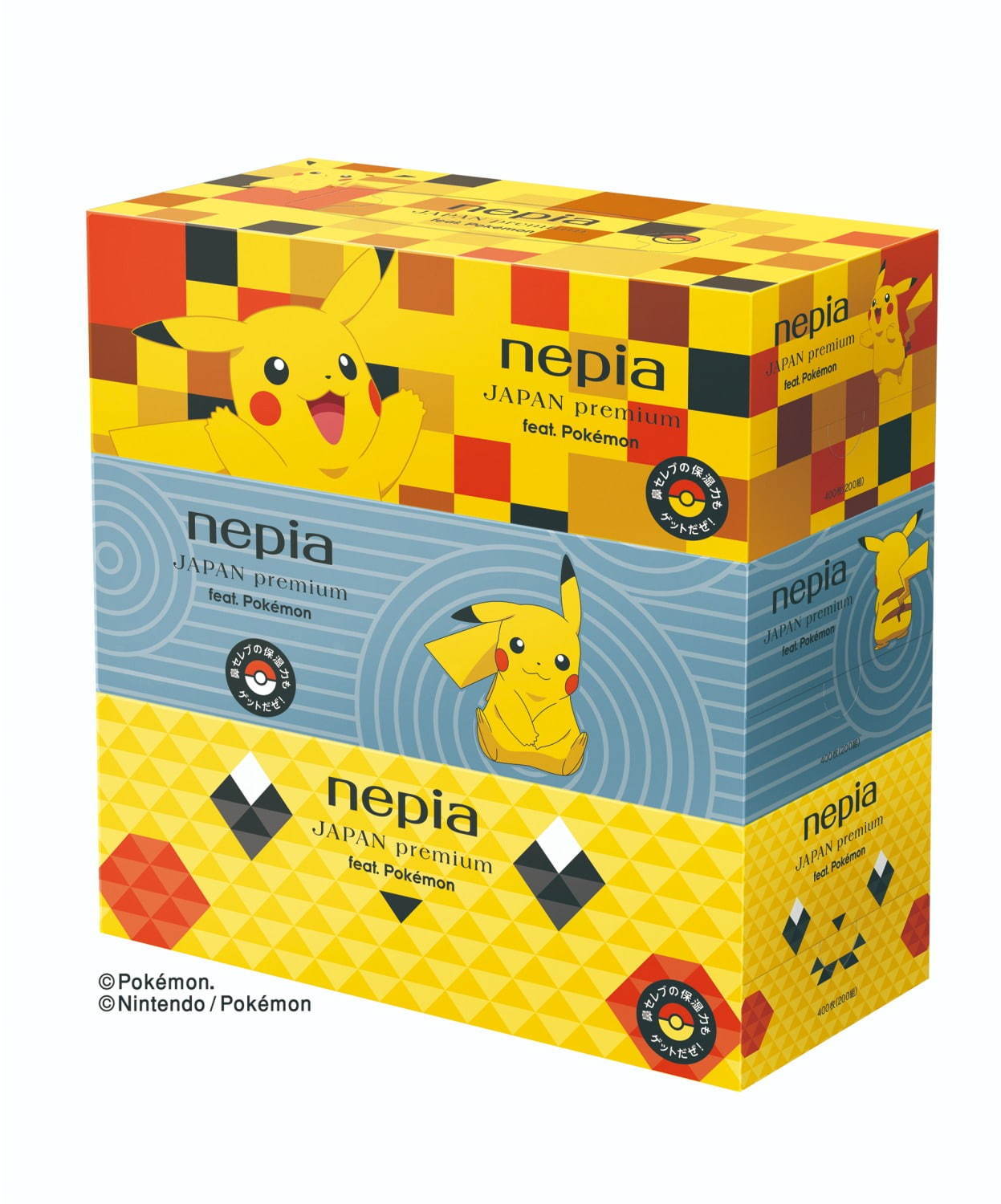 ネピア×ピカチュウ、“鼻セレブ”仕様の限定ボックスティッシュ-市松模様