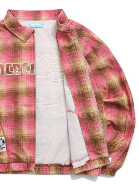 SALE】【送料無料】ICECREAM APPLIQUE LOGO FLANNEL CHECK ZIP UP