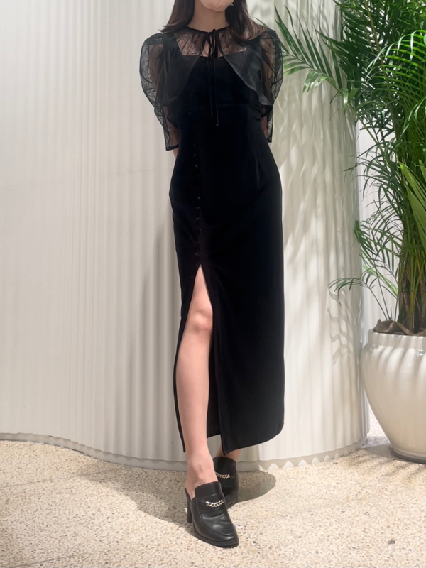 Fubail / レースボレロレイヤードタイトスリットワンピース