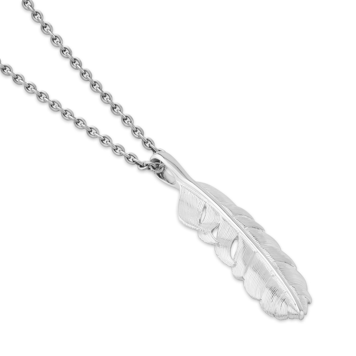 フェザー 羽モチーフ シルバーメンズネックレス FSP1035-W - Free