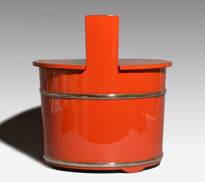 輪島塗 朱手桶水指 銀タガ入り 塗師 景平(作) 共箱 | 古美術ささき