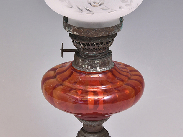 明治 大正 洋燈 アンティーク アルコールランプ フリルガラス シェード