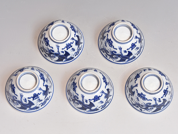 初代 篩月庵 三浦竹泉(作) 倣古青華鳳凰鶴図煎茶碗5客 共箱 | 古美術ささき