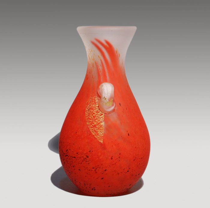 本物保証】藤田喬平 手吹 花瓶(白,緑系) 共箱 美品 本物保証】藤田喬平