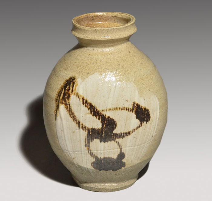 浜田庄司(作) 塩釉絵刷毛目扁壷 共箱 | 古美術ささき