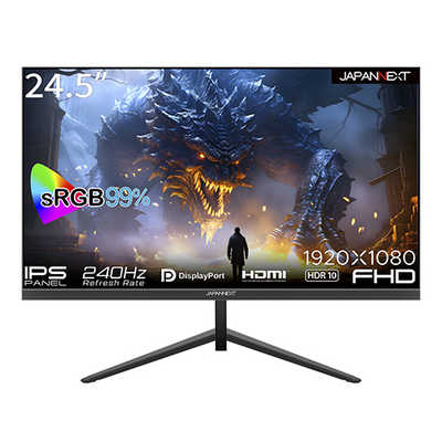 JAPANNEXT 24.5インチIPSパネル 240Hz対応ゲーミングモニター HDMI DP
