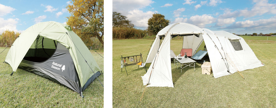 ソロドームテント」「クイックアップツールームDXファミリーテント