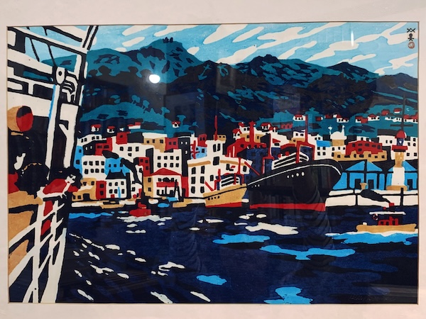 川西英木版画作品『神戸港』(大) オリジナル額装・サイン入 ｜ 木版画