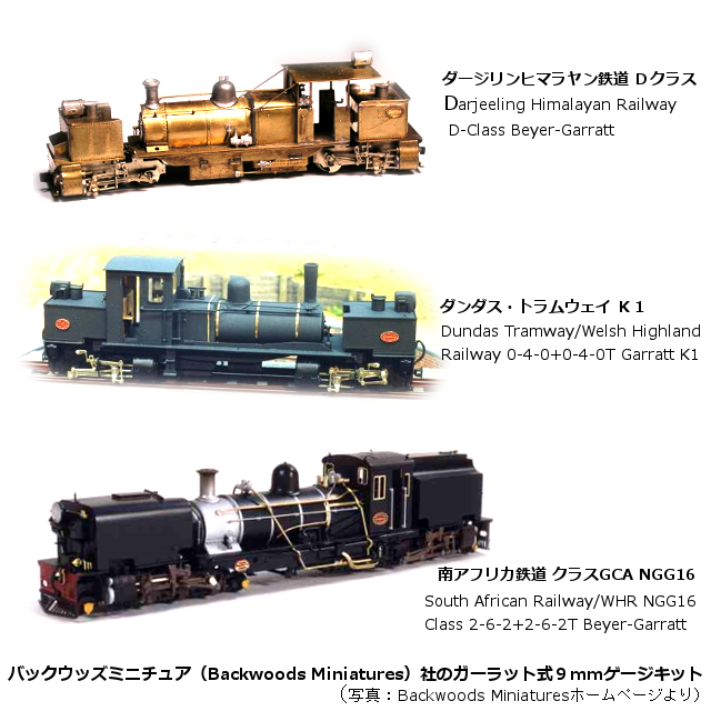 ナローゲージのガーラット式蒸気機関車キット バックウッズミニチュア