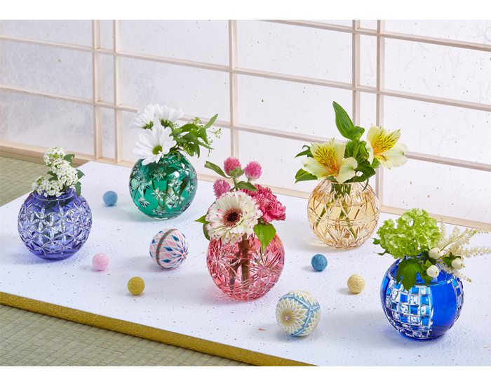 直営店限定 江戸切子 手まり花瓶 ＜花籠目＞ | カガミクリスタル