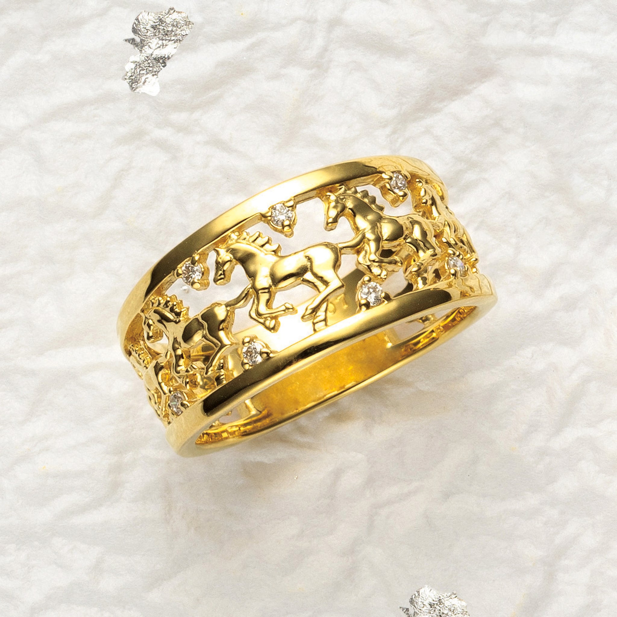 ダイヤモンド K18リング(馬モチーフ/馬九行久/うまくいく)《25V04201