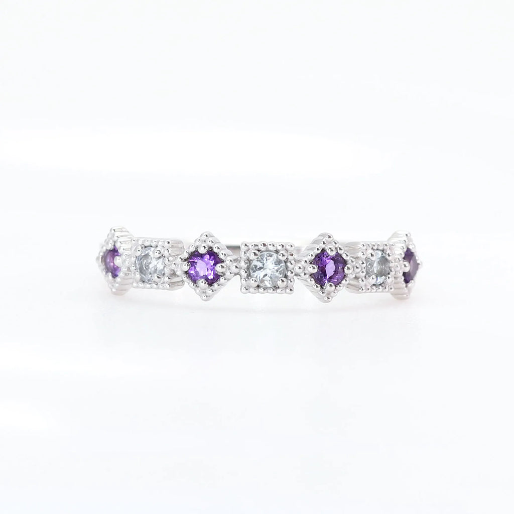 アメシスト/アクアマリン K18リング(ミル打ち/アンティーク風/2月