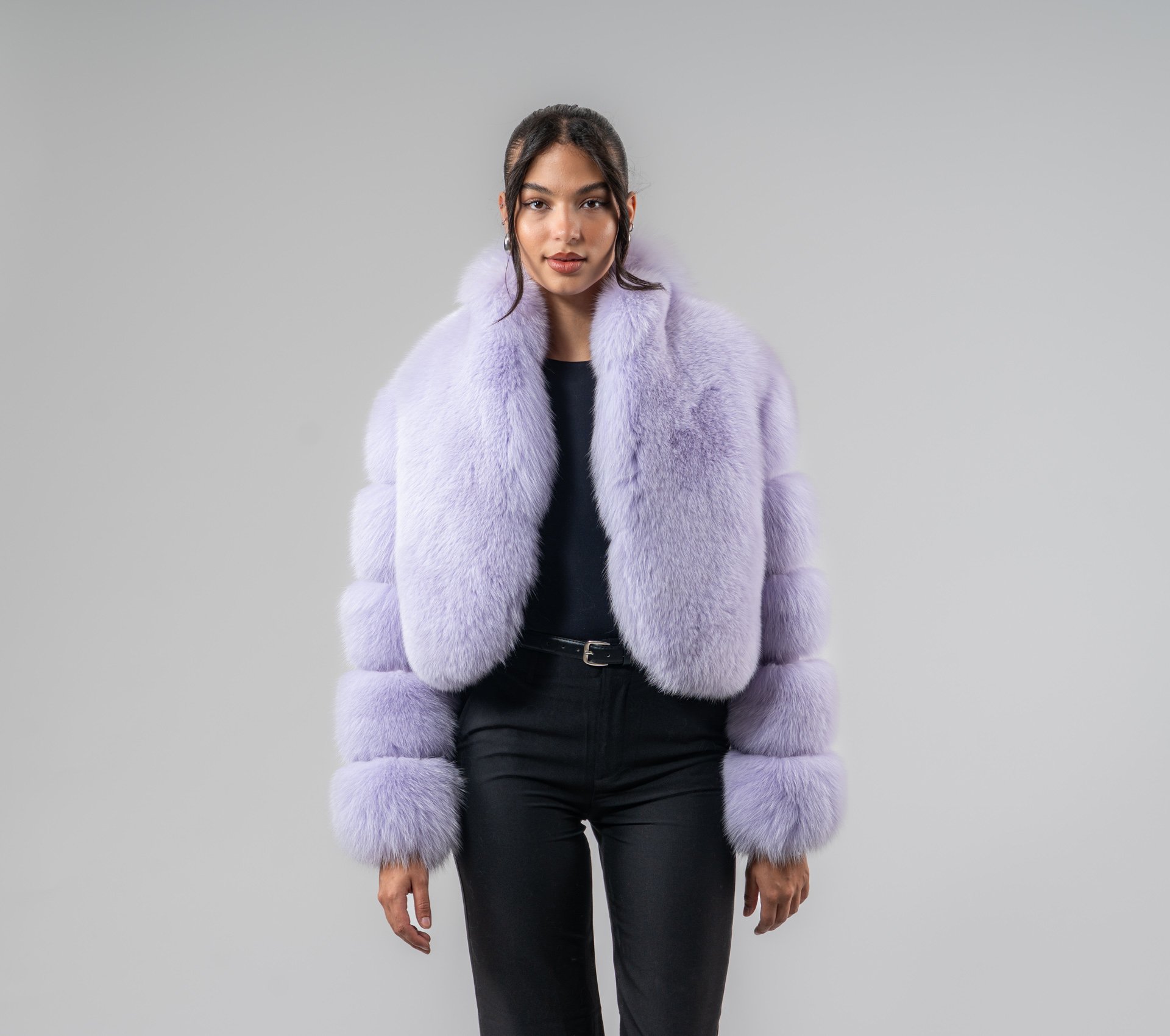 Lavender Blue Fox Fur Short Jacket - 100% Real Fur - Haute Acorn