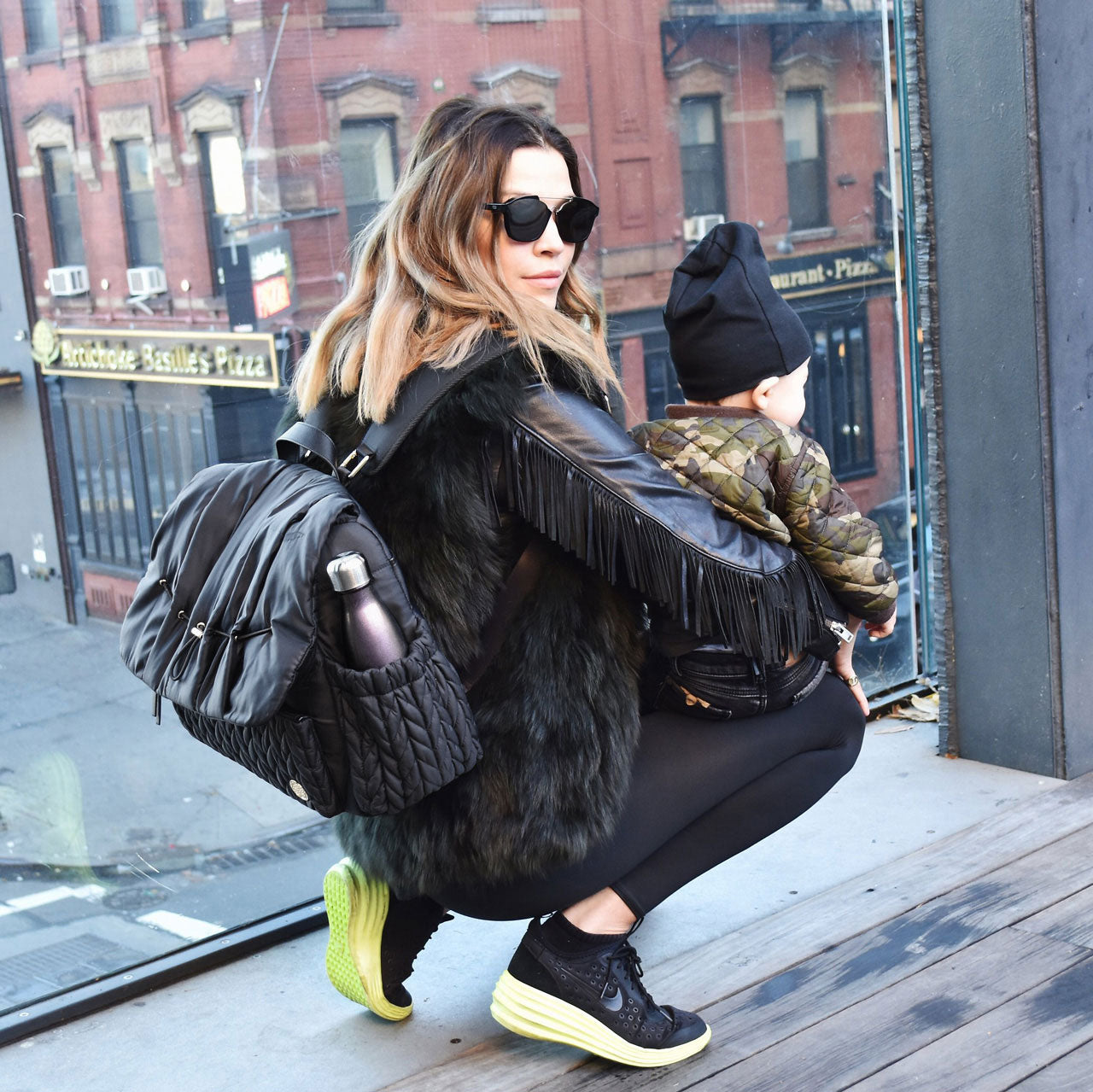 Levy Stylish Diaper Backpack - Black Herringbone